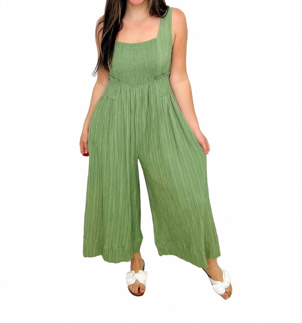 NEW ODDI we're getting there lightweight cropped jumpsuit in green